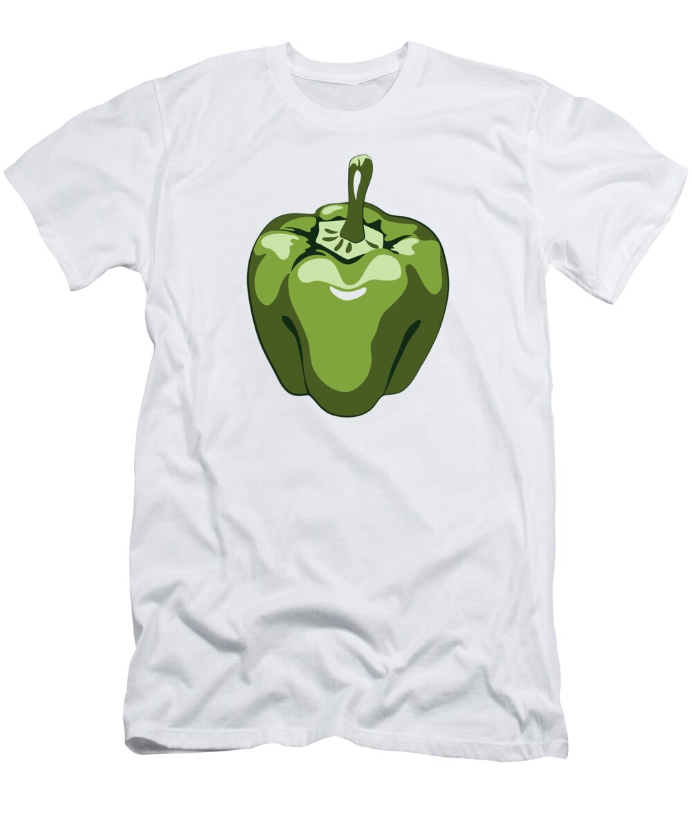Pepper T-Shirt featuring the digital art Green Bell Pepper by MM Anderson