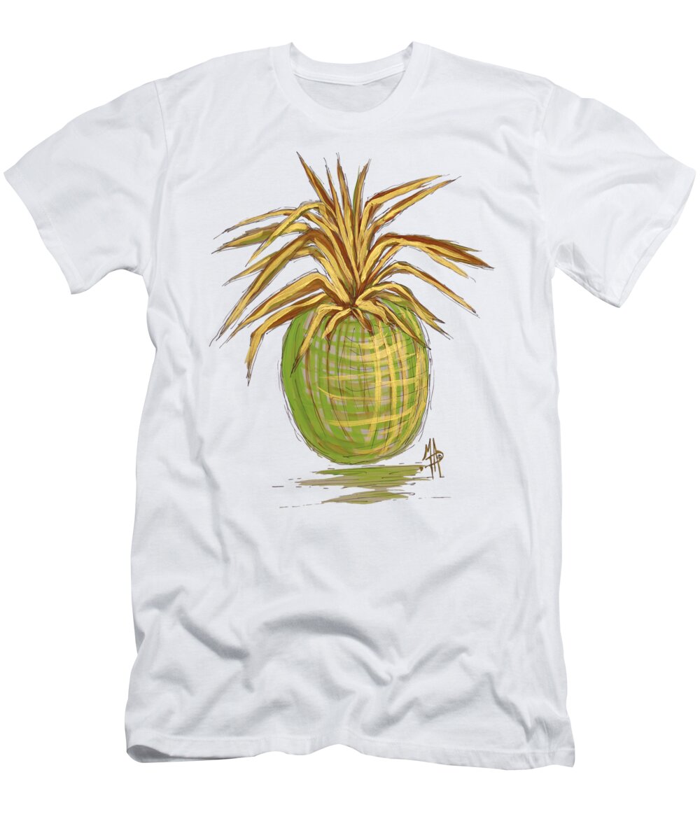 Pineapple T-Shirt featuring the painting Green Gold Pineapple Painting Illustration Aroon Melane 2015 Collection by MADART by Megan Aroon