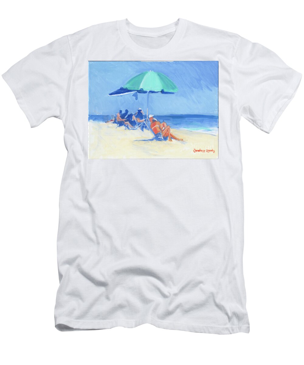 Beach Bathers T-Shirt featuring the painting Green Umbrella, Folly Field by Candace Lovely