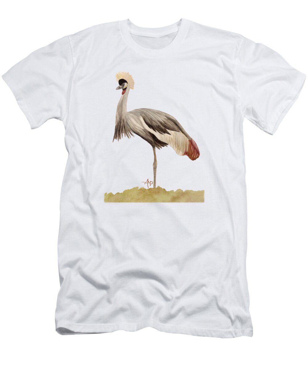 Grey Crowned Crane T-Shirt featuring the painting Grey Crowned Crane by Angeles M Pomata