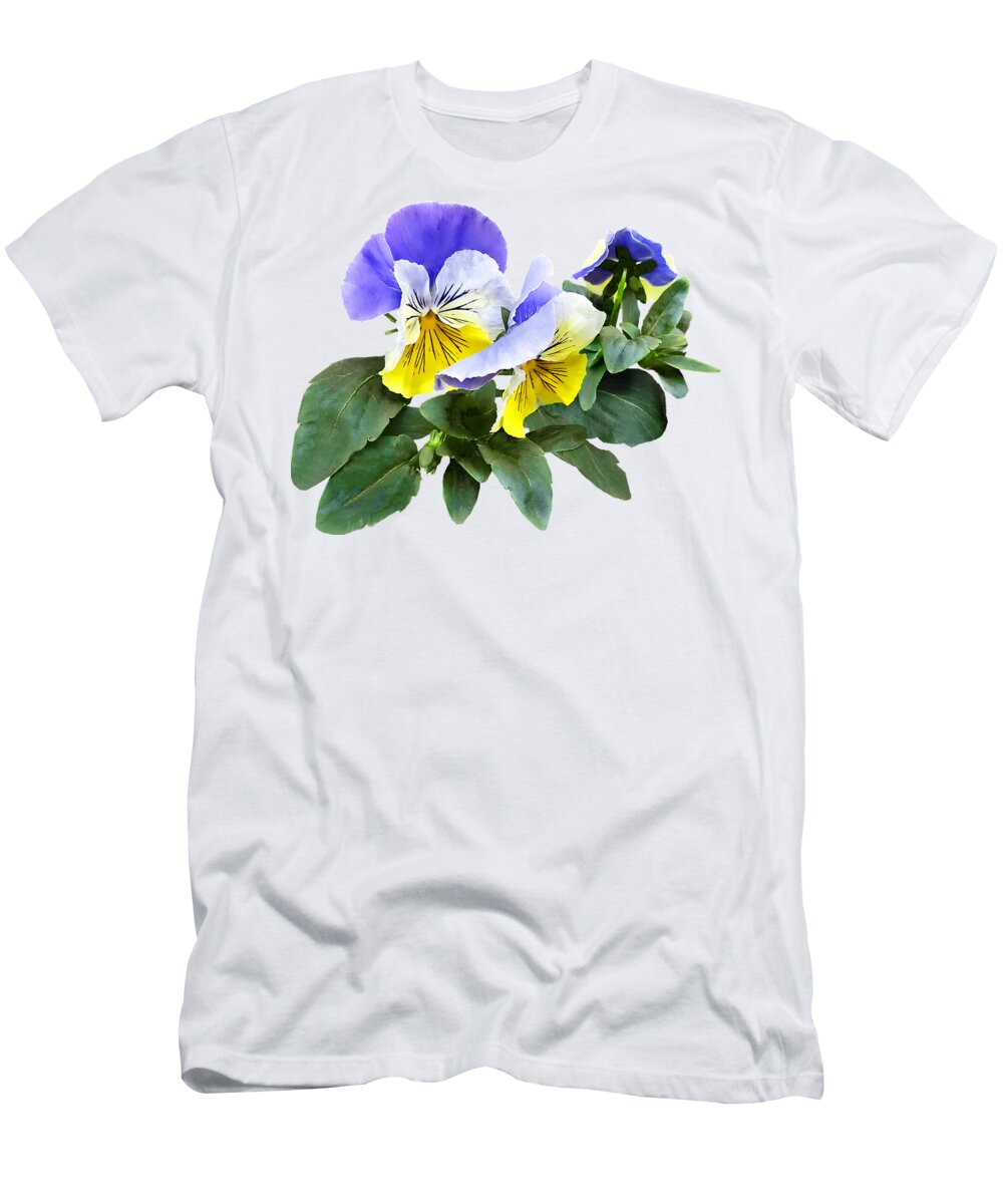 Pansy T-Shirt featuring the photograph Group of Yellow and Purple Pansies by Susan Savad