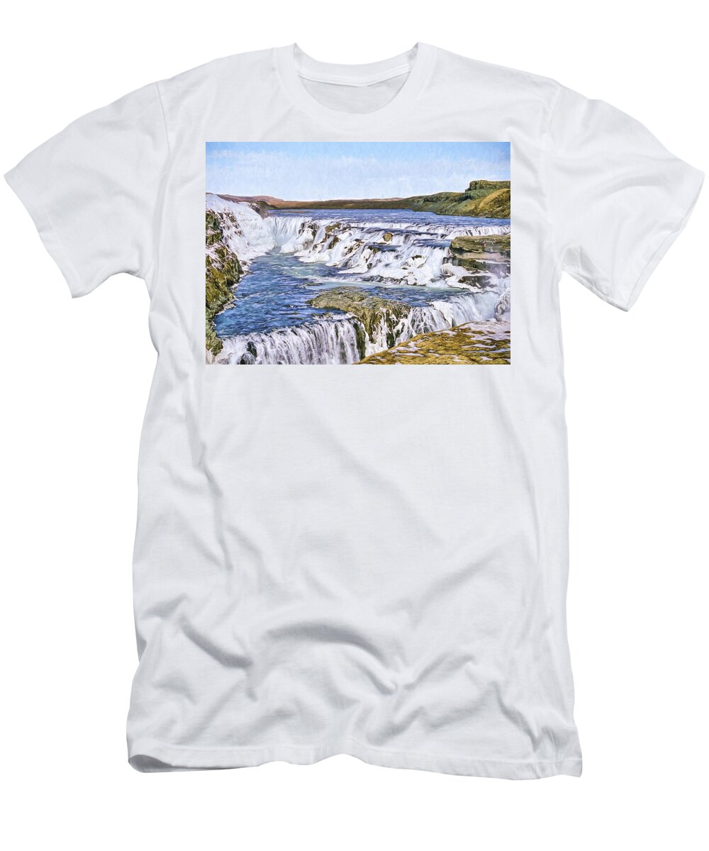 Europe T-Shirt featuring the digital art Gullfoss Waterfalls 3 by Roy Pedersen