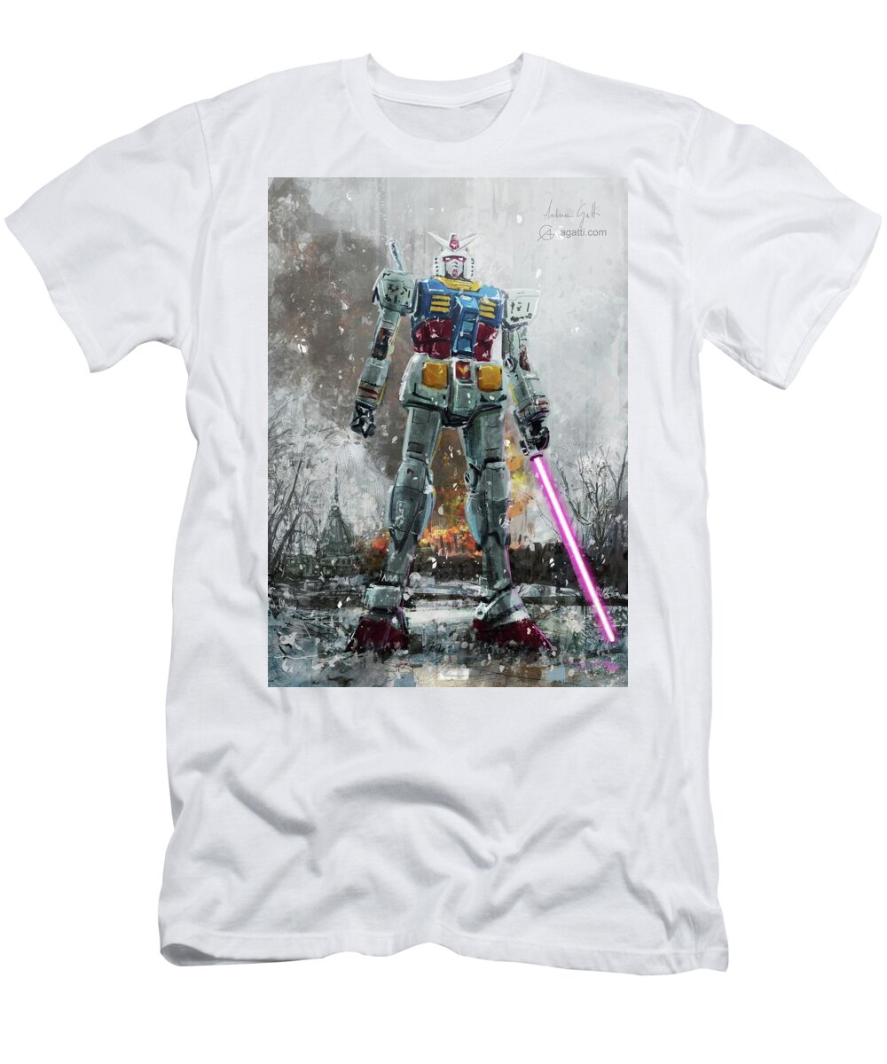 Sci-fi T-Shirt featuring the digital art Gundam Giardini Reali 1 by Andrea Gatti