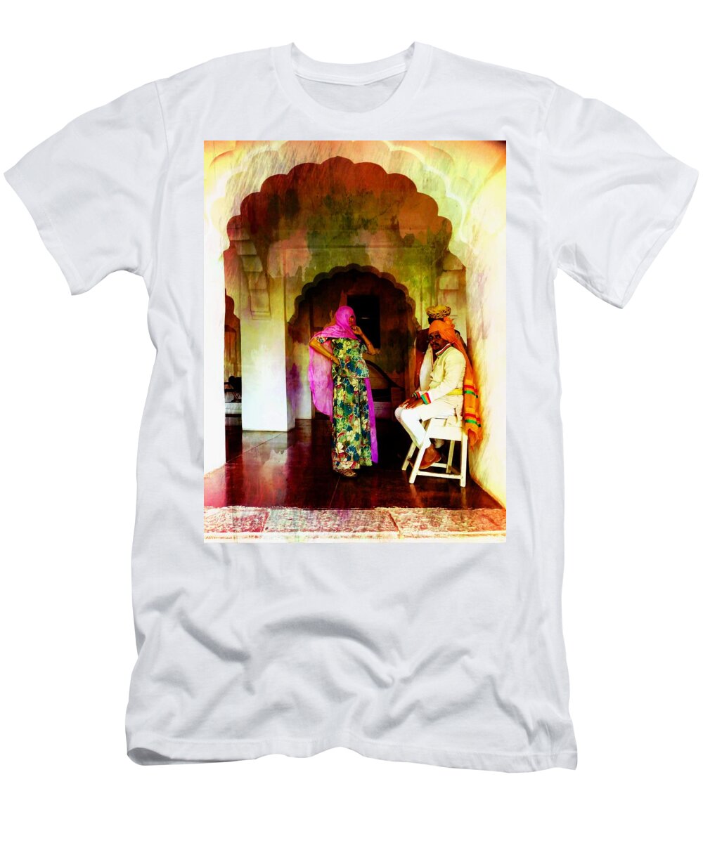 Digital Art T-Shirt featuring the photograph Hanging Out Travel Exotic Arches People Digital Painting India Rajasthan 1q by Sue Jacobi