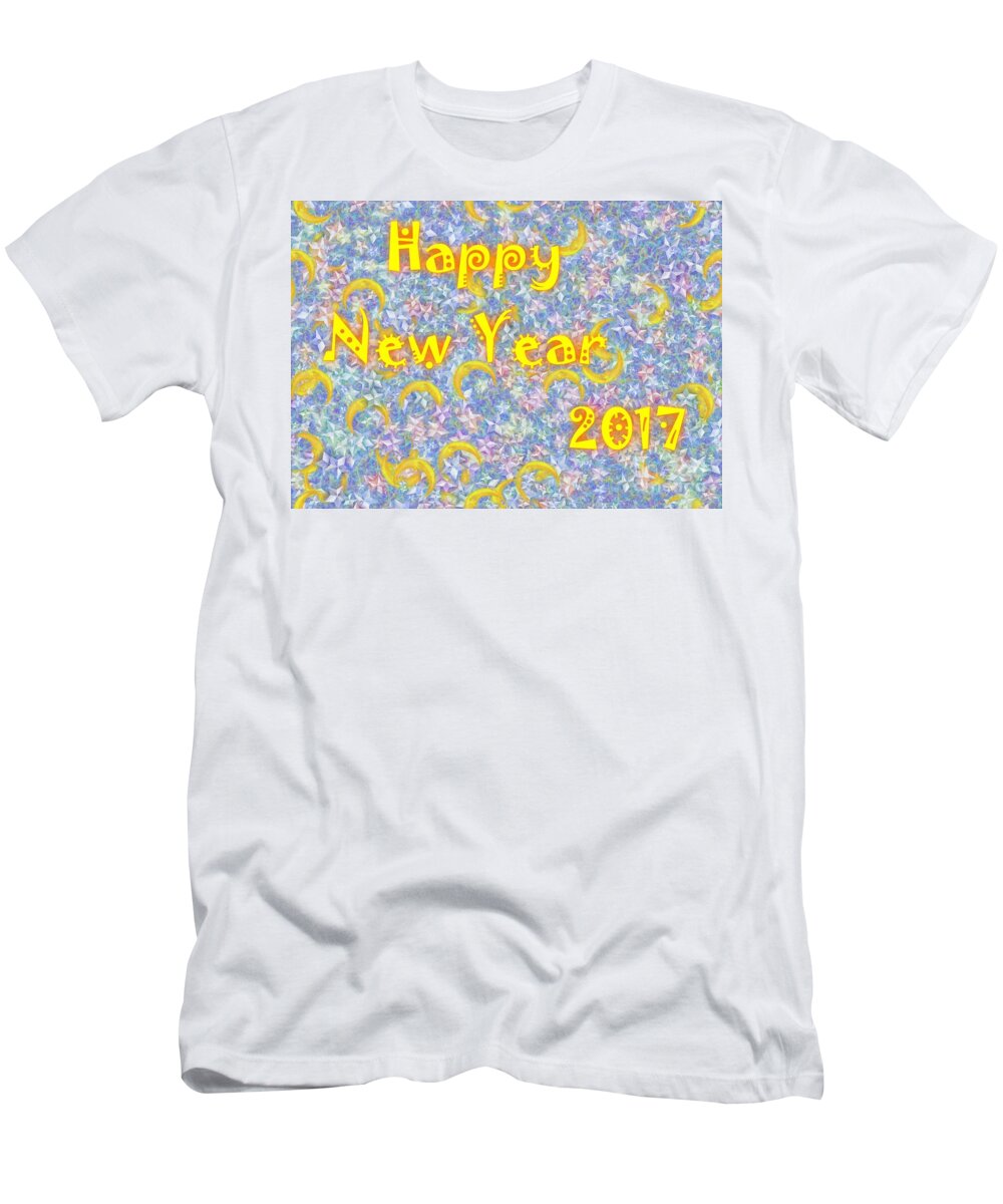 Greeting Cards Happy New Year 2017 T-Shirt featuring the digital art Happy New Year 2017 by Jean Bernard Roussilhe