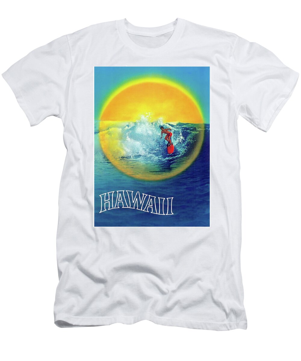 Hawaii T-Shirt featuring the painting Hawaii, Sun surfer by Long Shot