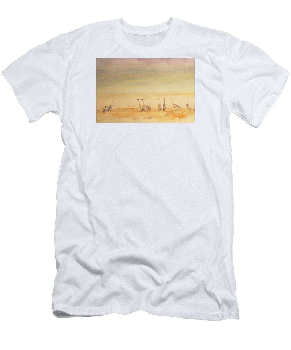 Birds T-Shirt featuring the painting Hazy Days Cranes by Marsha Karle