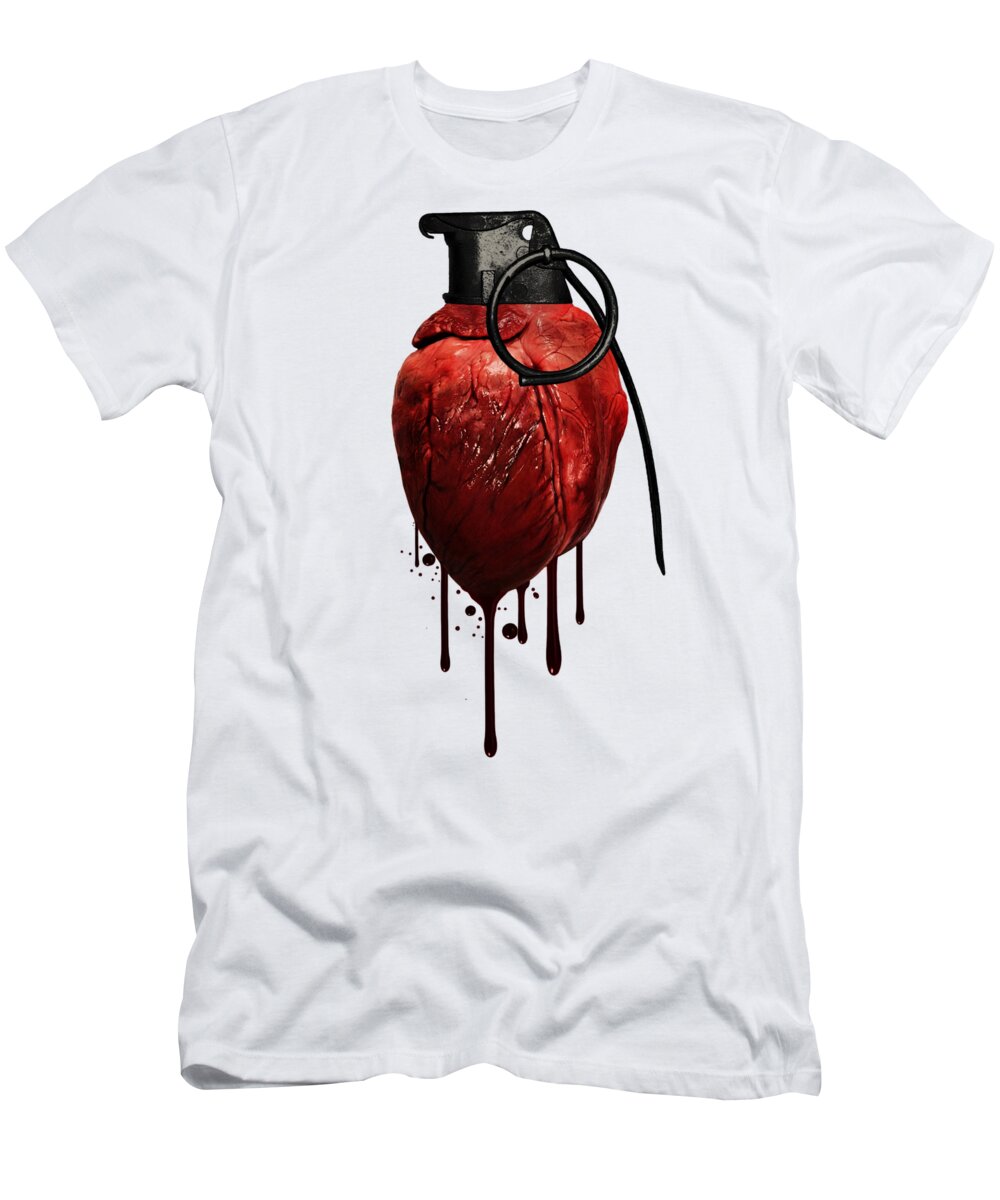 Heart T-Shirt featuring the mixed media Heart Grenade by Nicklas Gustafsson