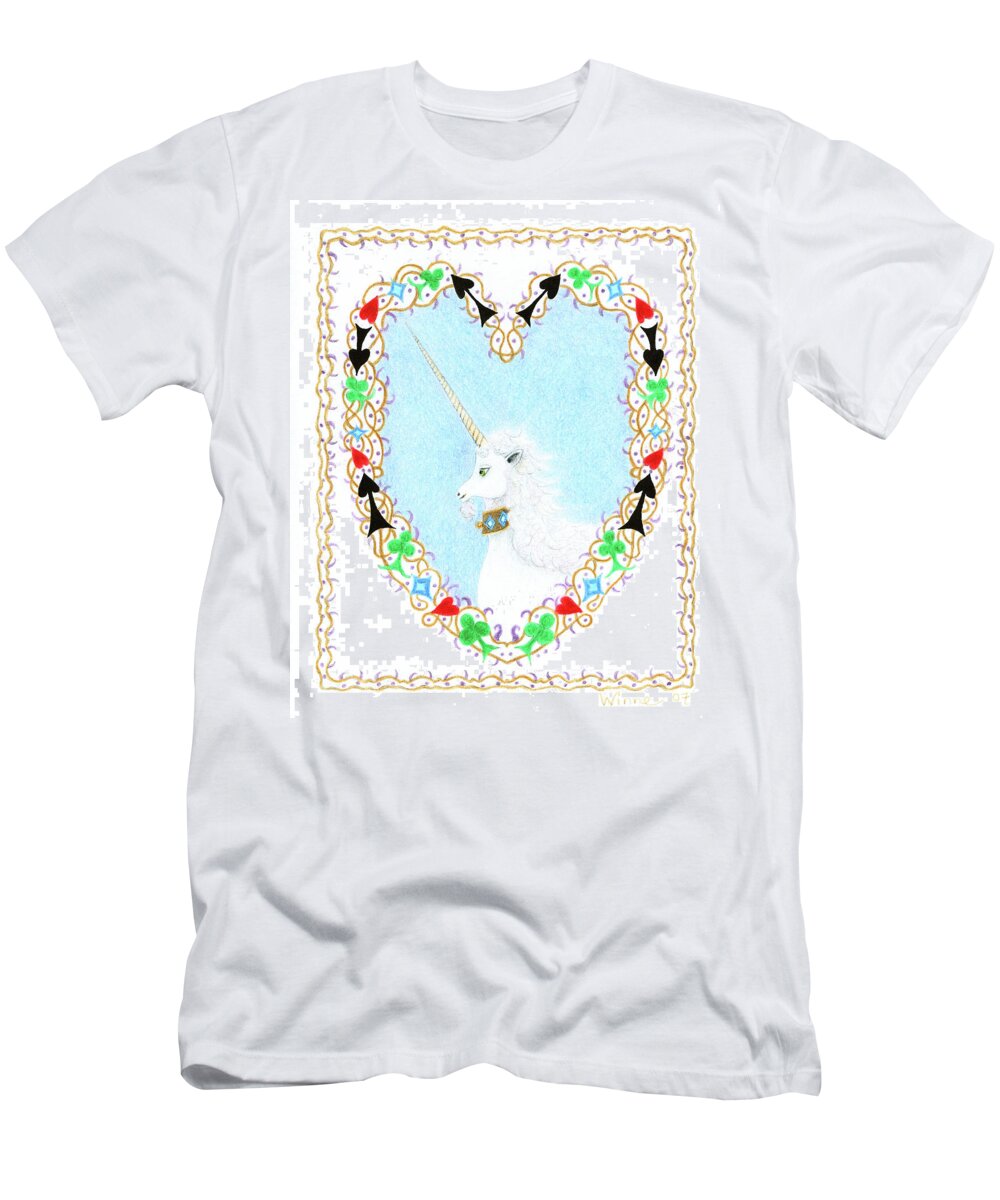 Lise Winne T-Shirt featuring the painting Heart with Unicorn by Lise Winne