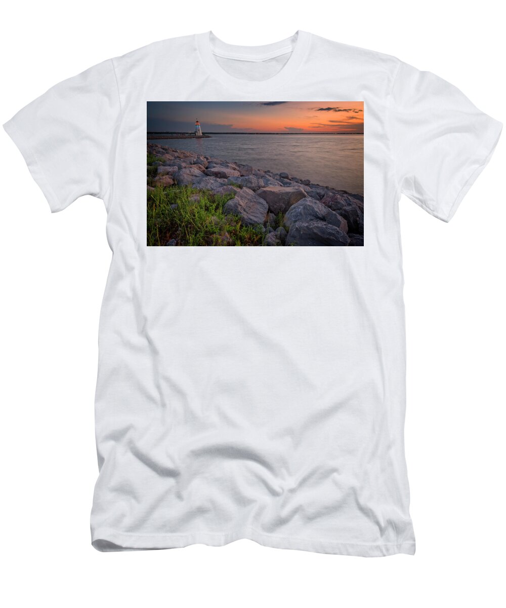 Lighthouse T-Shirt featuring the photograph Hefner Sunset VII by Ricky Barnard