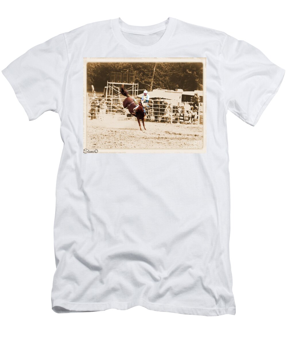 Sepia T-Shirt featuring the photograph Helluva Rodeo-The Ride 3 by September Stone