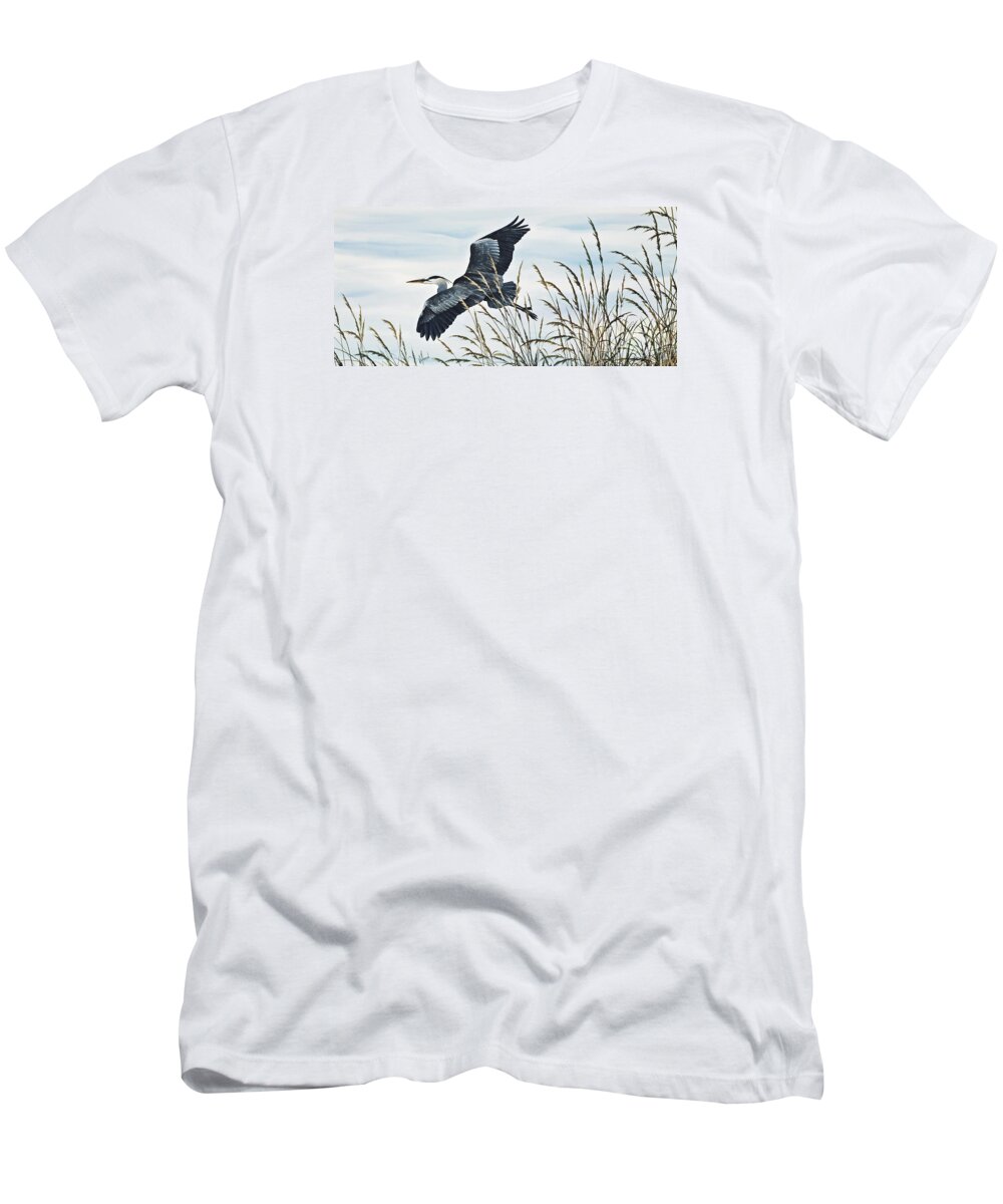Heron T-Shirt featuring the painting Herons Flight by James Williamson