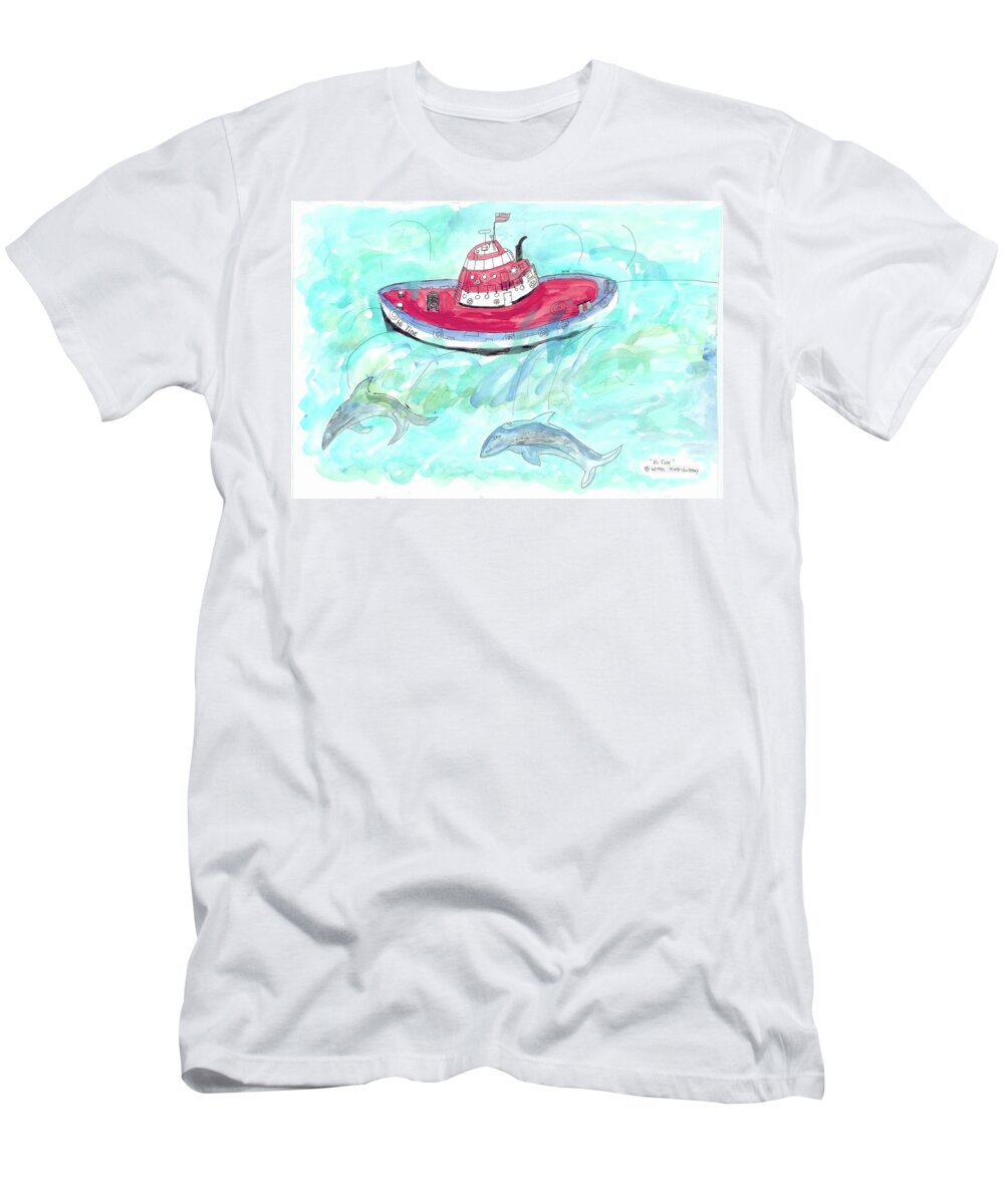 Tugboat T-Shirt featuring the painting Hi Tide by Helen Holden-Gladsky
