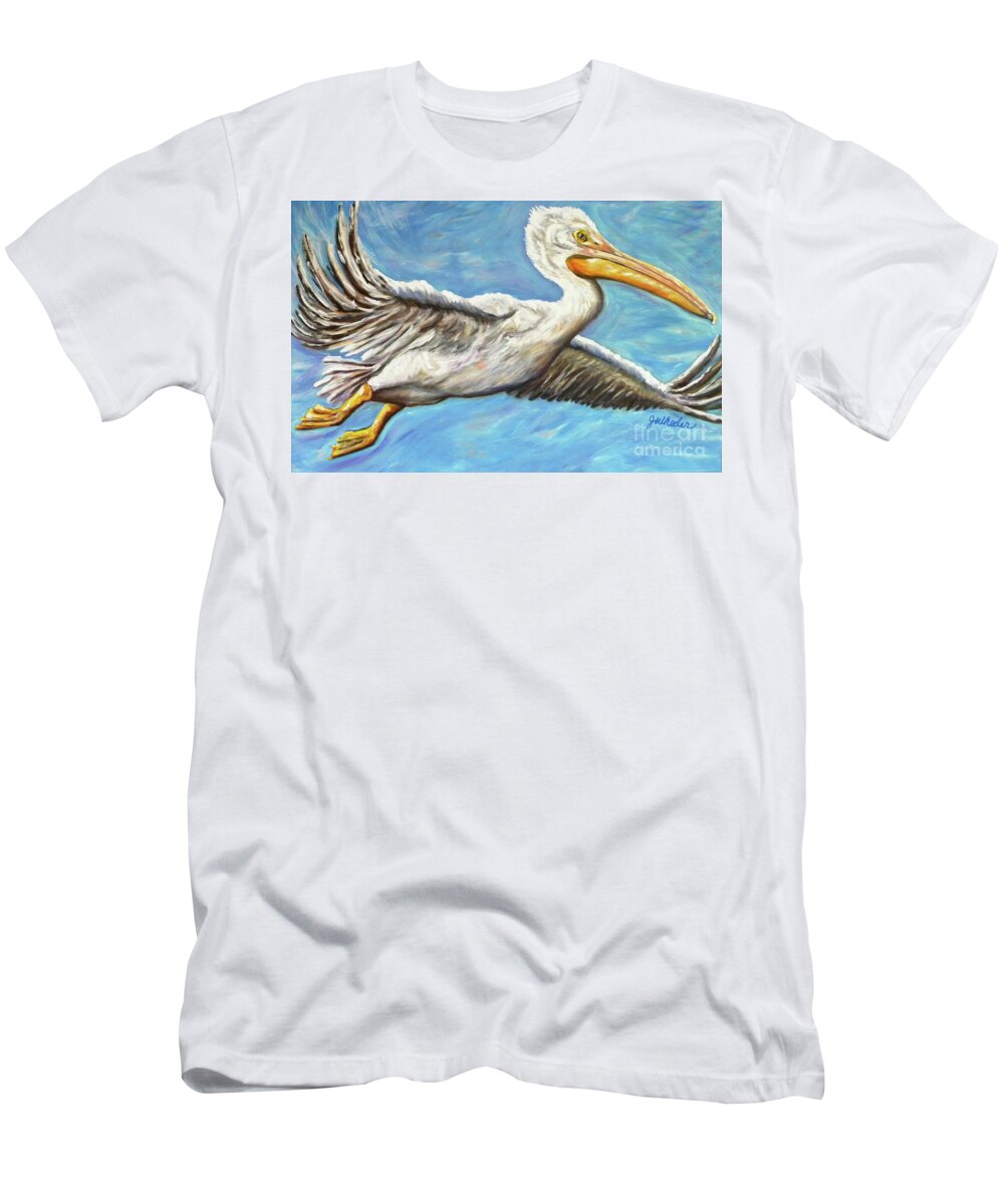 Pelican T-Shirt featuring the painting High Flyer by JoAnn Wheeler
