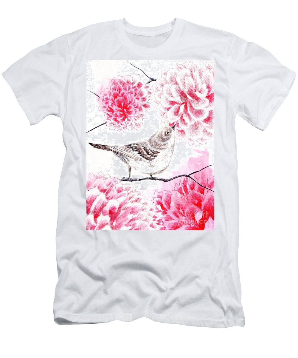Bird T-Shirt featuring the drawing Hop to It by Alice Chen