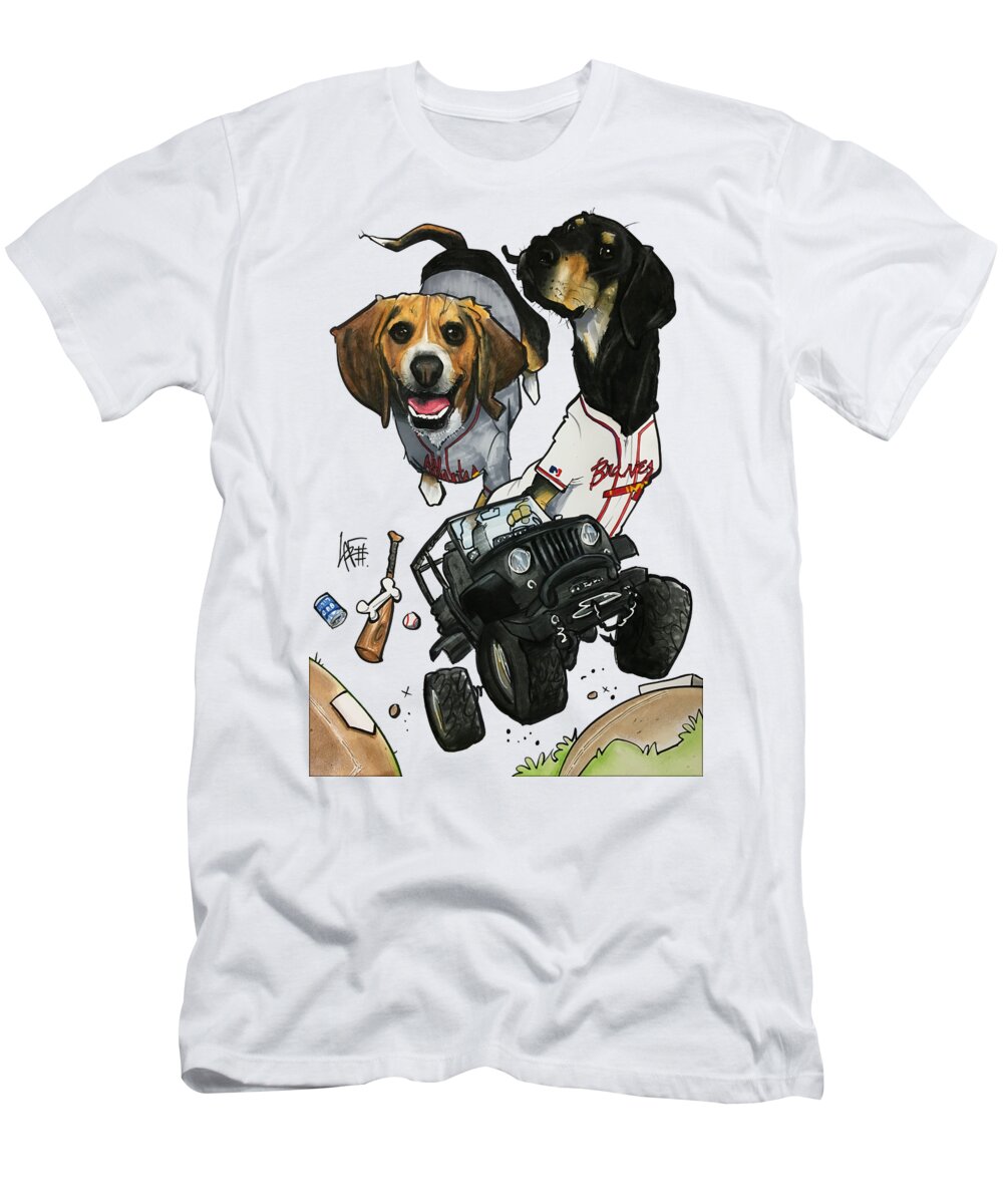 Pet Portrait T-Shirt featuring the drawing Hoppe 3327 by Canine Caricatures By John LaFree