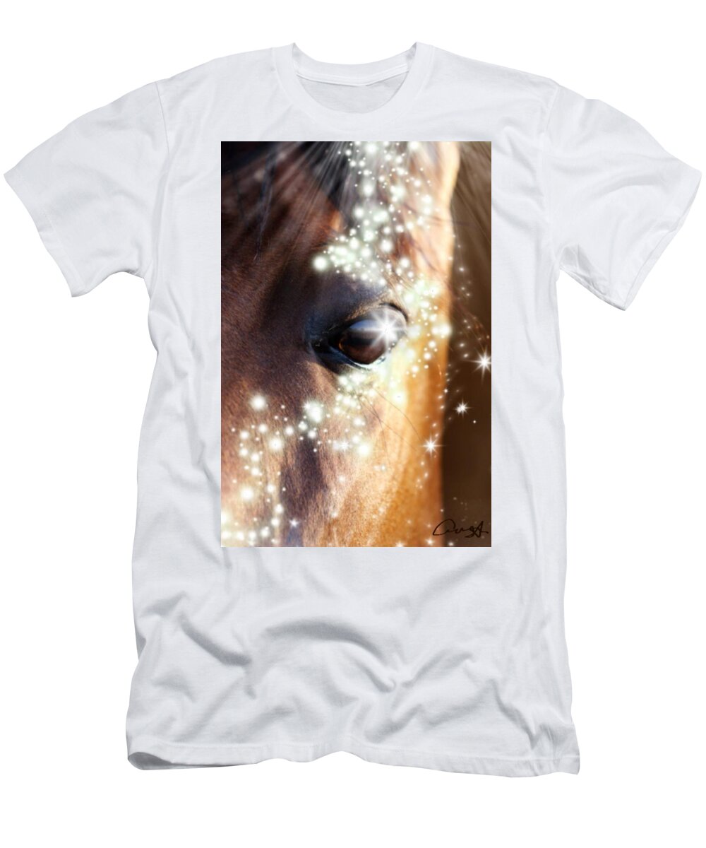 Portrait; Face; Eye; Head; Nature; Abstract; Mouth; Winter; Wet; Young; Animal; Sunlight; Vertical; Color Image; Blur; Large; Shiny; Animal Wildlife; Animals In The Wild; Season; Animal Themes T-Shirt featuring the digital art Horse by Cepiatone Fine Art Callie E Austin