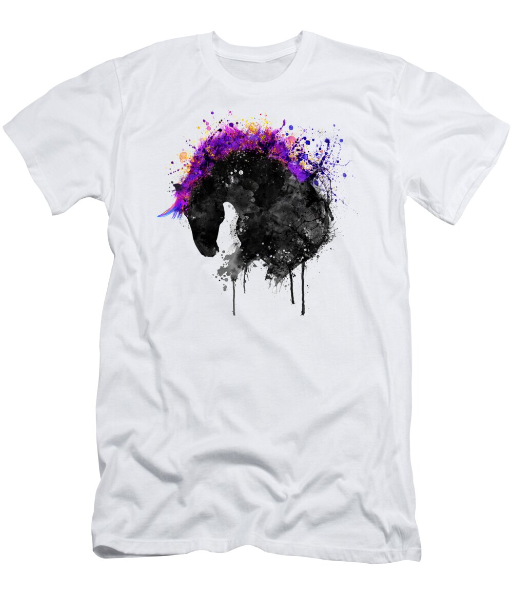Marian Voicu T-Shirt featuring the painting Horse Head Watercolor Silhouette by Marian Voicu
