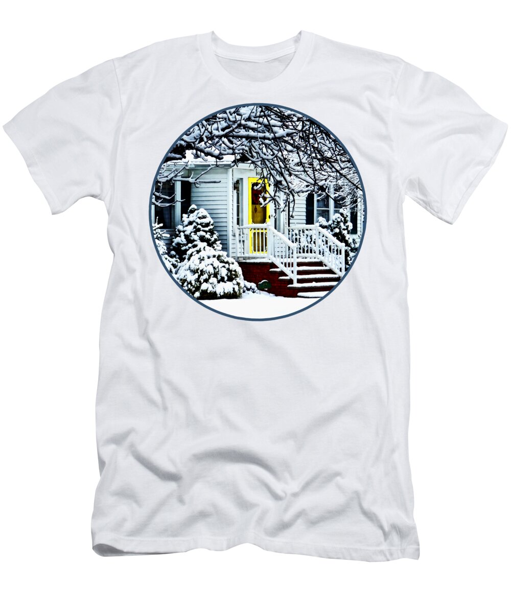 Winter T-Shirt featuring the photograph House With Yellow Door in Winter by Susan Savad