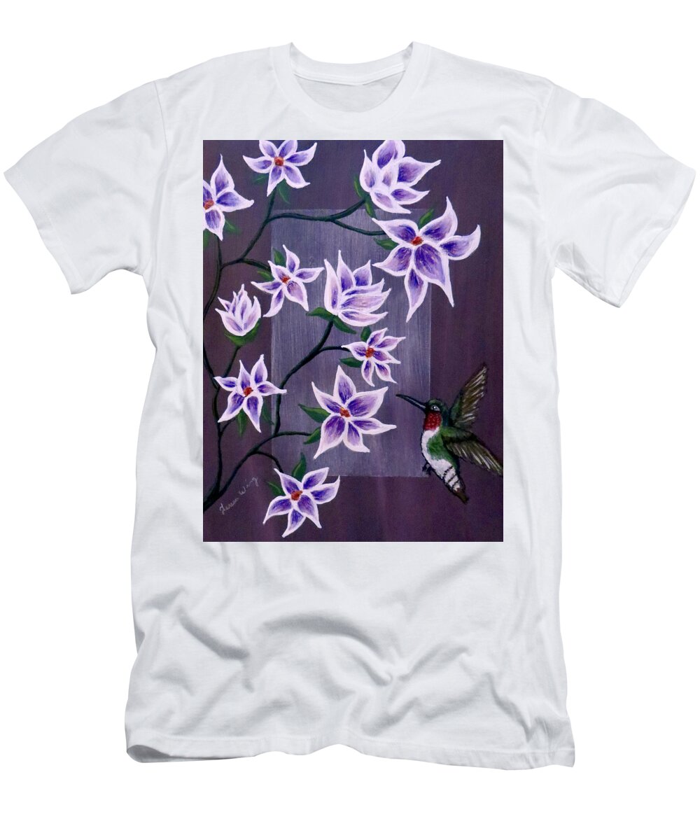 Hummingbird T-Shirt featuring the painting Hummingbird Delight by Teresa Wing