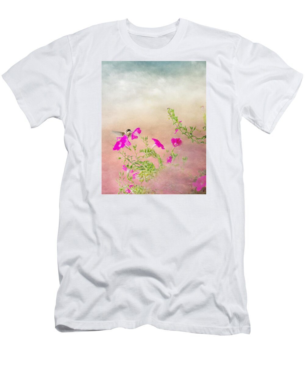 Hummingbird Print T-Shirt featuring the photograph Hummingbird in Flight by Gwen Gibson