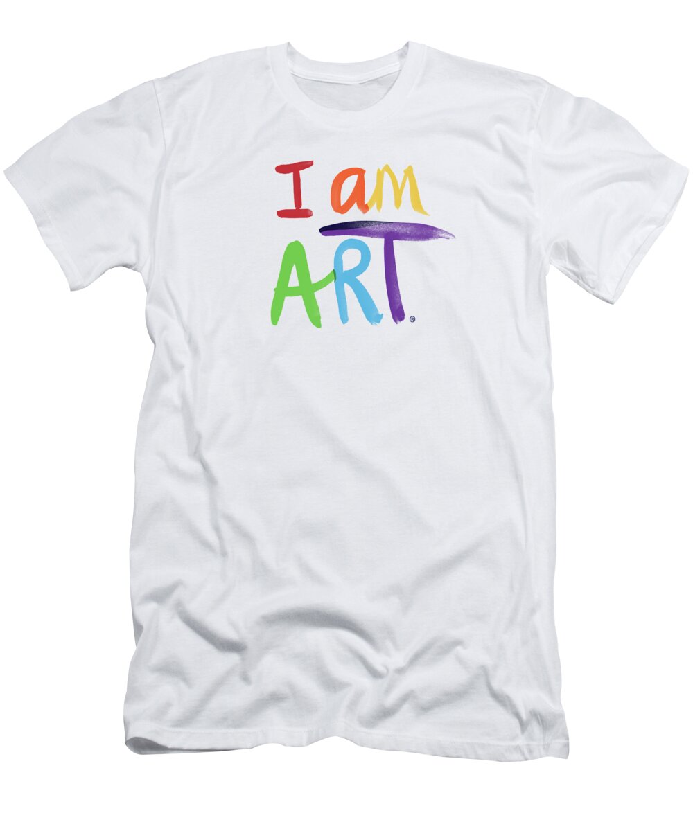 Rainbow T-Shirt featuring the painting I AM ART Rainbow Script- Art by Linda Woods by Linda Woods