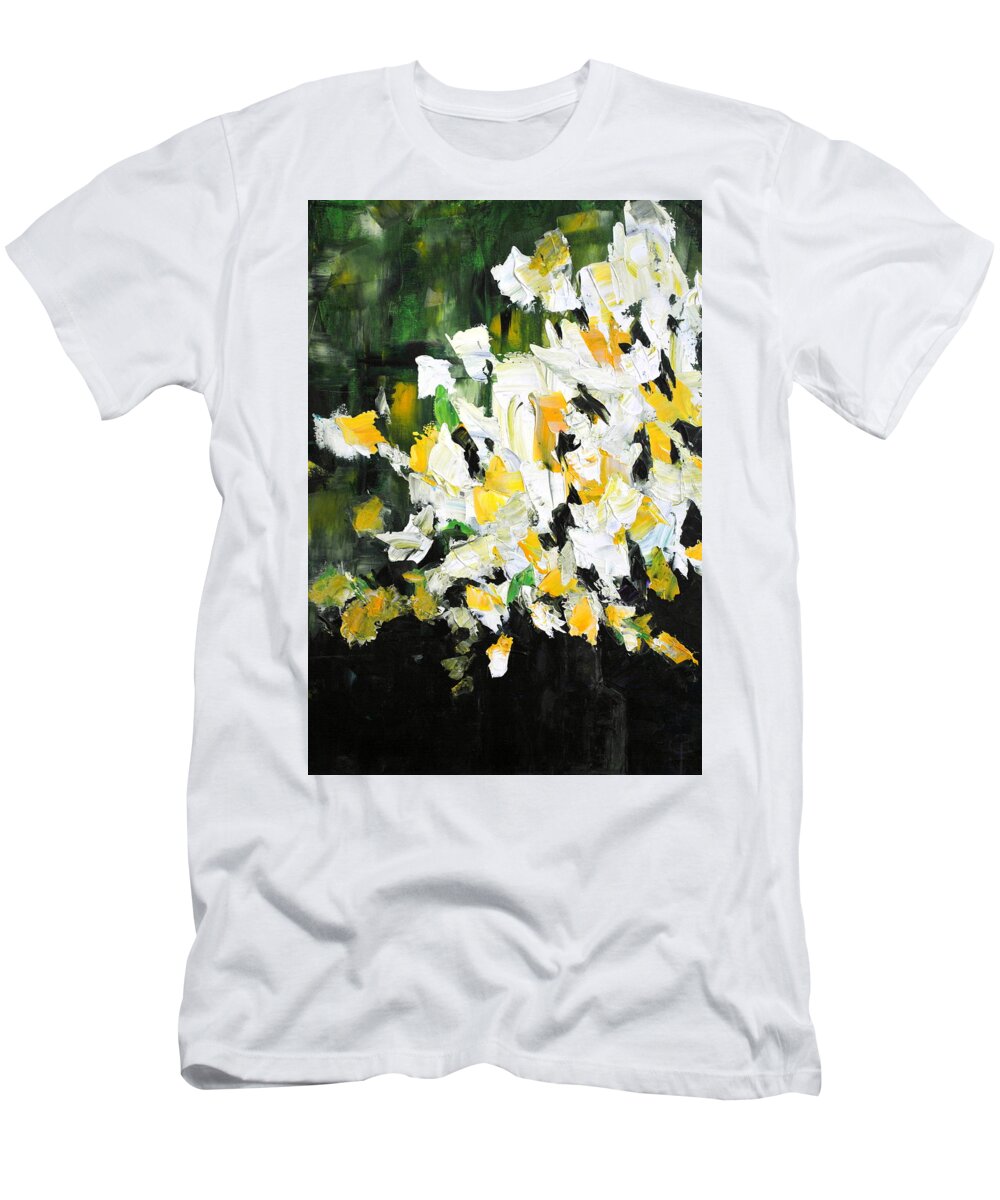 Yellow And White Flowers; T-Shirt featuring the painting I Love Daisies by Celeste Friesen