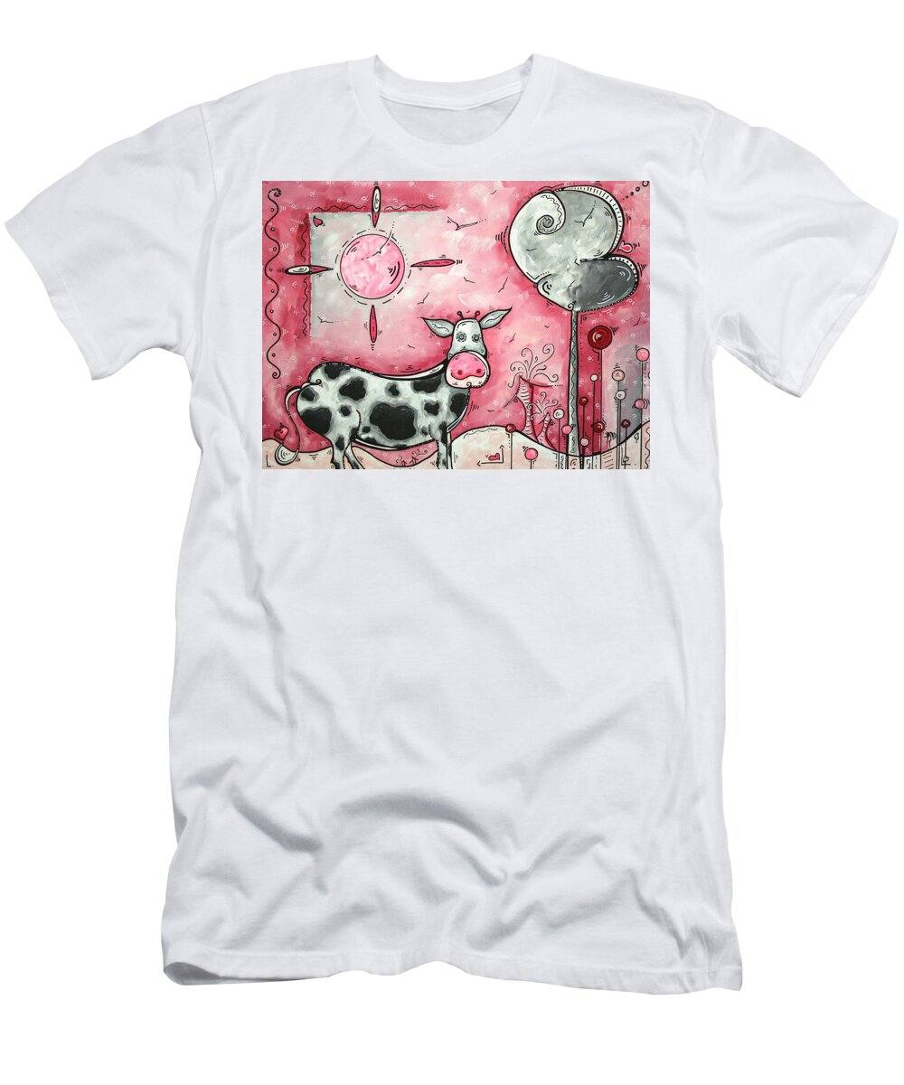 Art T-Shirt featuring the painting I LOVE MOO Original MADART Painting by Megan Aroon
