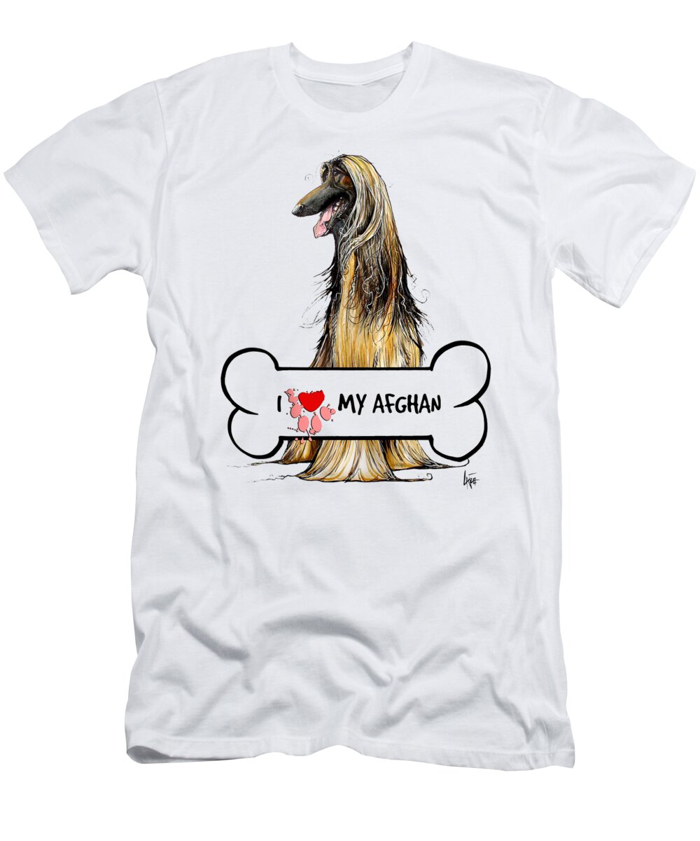 Dog Love T-Shirt featuring the drawing I Love My Afghan Hound by Canine Caricatures By John LaFree