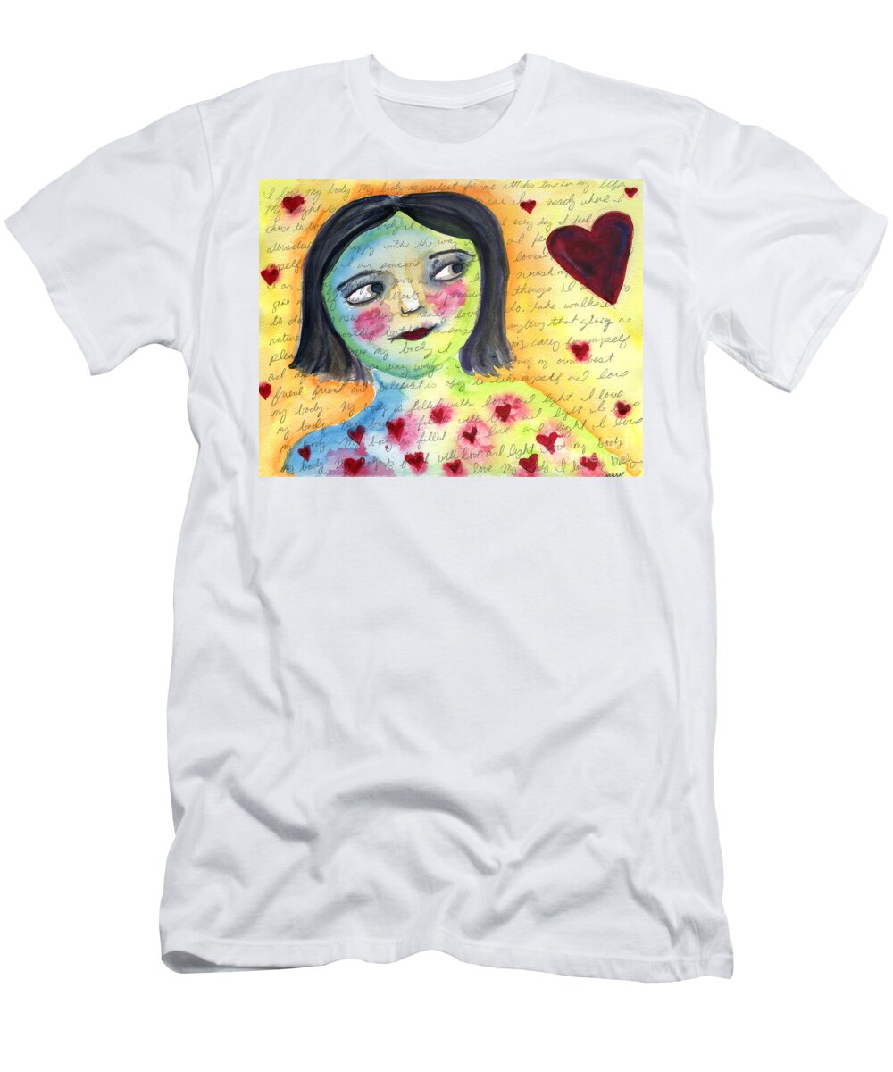 Love T-Shirt featuring the mixed media I Love My Body by AnaLisa Rutstein