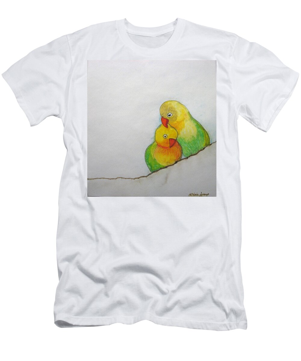 Parakeet T-Shirt featuring the painting I Love You by Patricia Arroyo