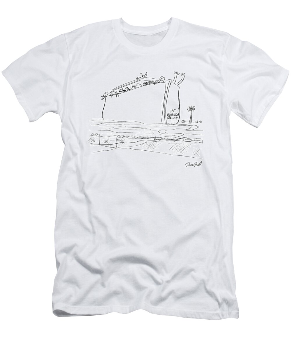 Ice Detention Facility T-Shirt featuring the drawing Ice Detention Facility by Darrin Bell