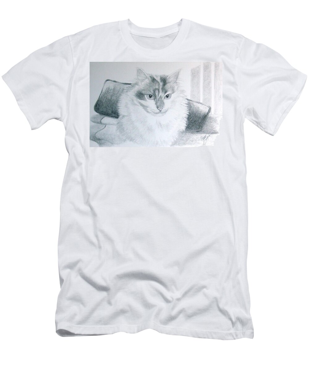 Cat T-Shirt featuring the drawing Idget by Joette Snyder