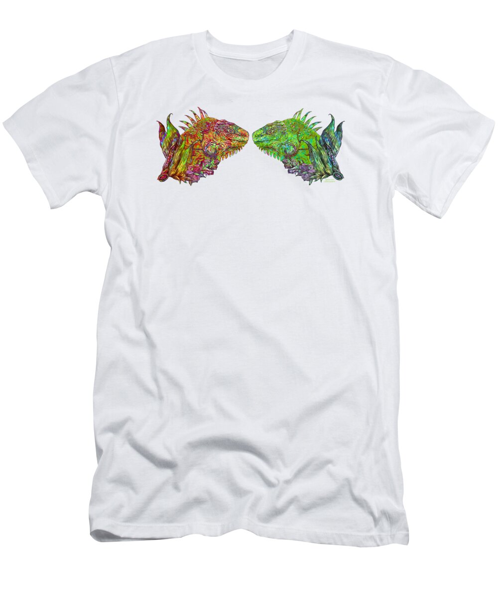 Carol Cavalaris T-Shirt featuring the mixed media Iguana Love by Carol Cavalaris