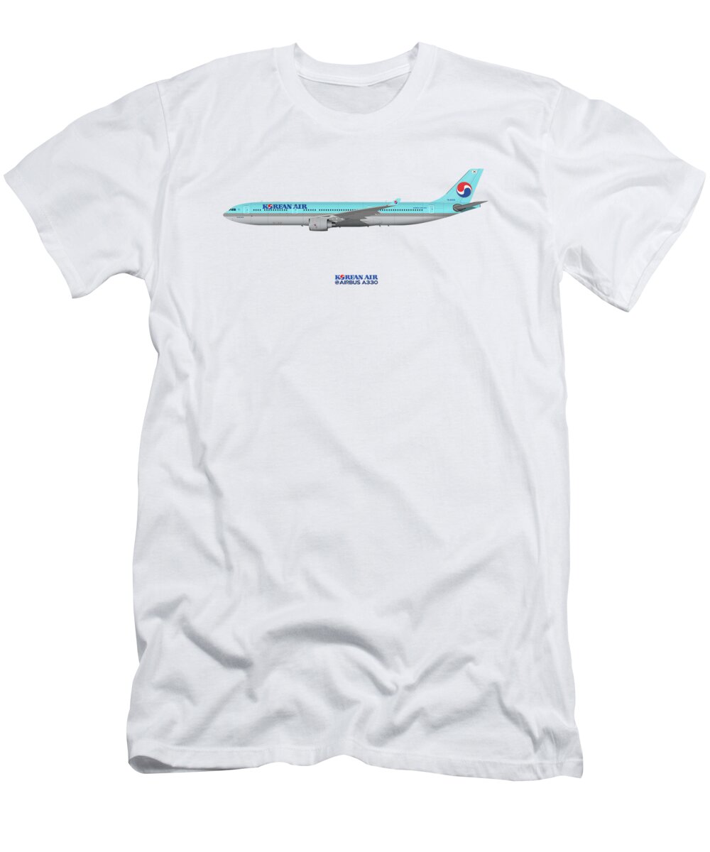 Airbus T-Shirt featuring the digital art Illustration of Korean Air Airbus A330-300 by Steve H Clark Photography