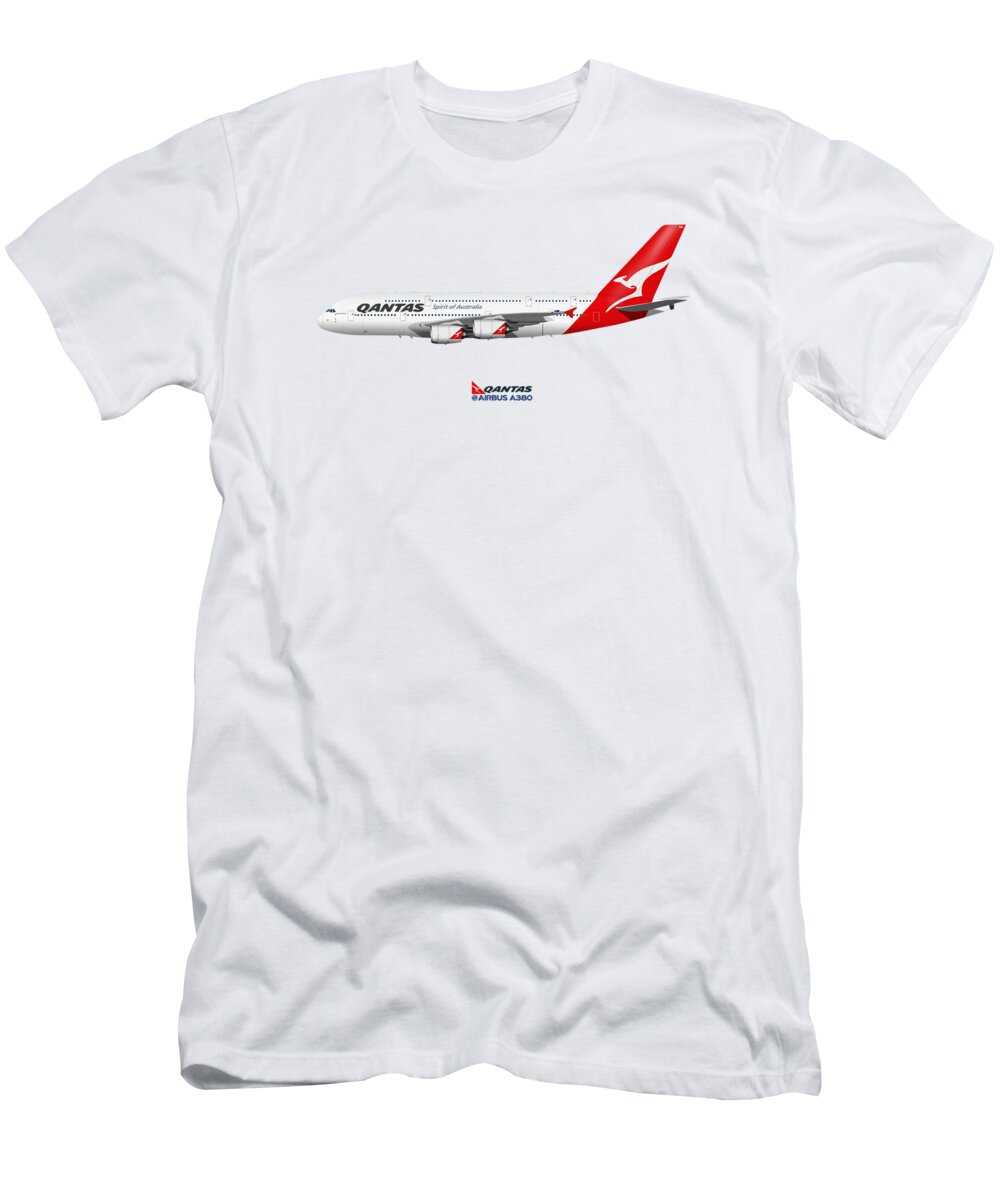Airbus T-Shirt featuring the digital art Illustration of Qantas Airbus A380 by Steve H Clark Photography
