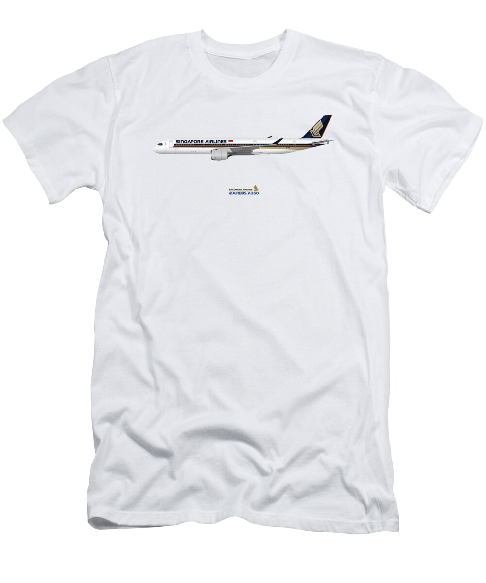 Airbus T-Shirt featuring the digital art Illustration of Singapore Airlines Airbus A350 by Steve H Clark Photography
