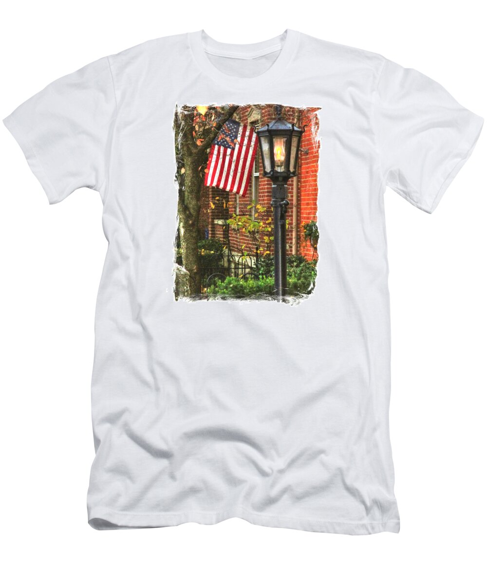 German Village Society T-Shirt featuring the photograph In the German Village No. 3 - Scene on an Evening Walk - Columbus, OH by Michael Mazaika
