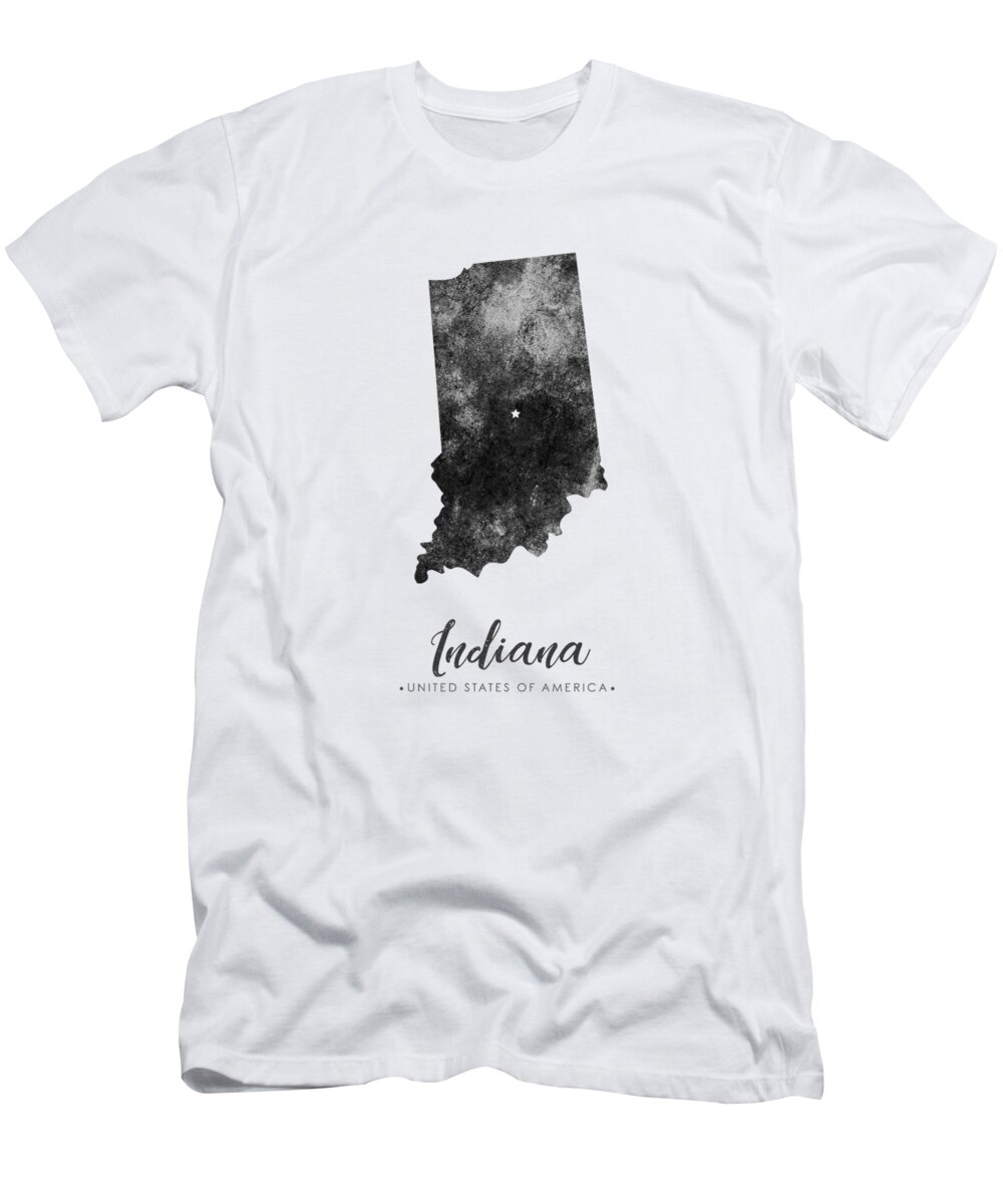 Indiana T-Shirt featuring the mixed media Indiana State Map Art - Grunge Silhouette by Studio Grafiikka