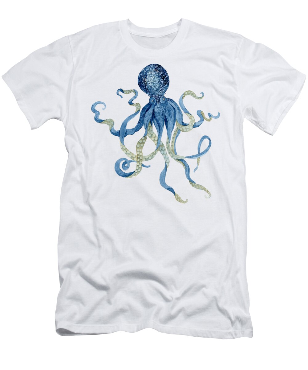 Indigo T-Shirt featuring the painting Indigo Ocean Blue Octopus by Audrey Jeanne Roberts