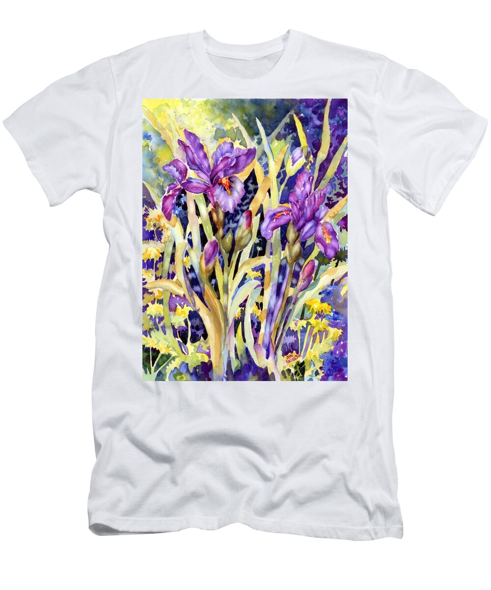 Watercolor T-Shirt featuring the painting Iris I by Ann Nicholson