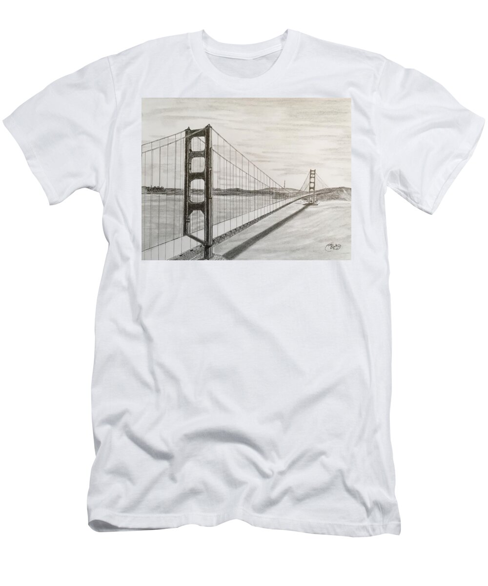 Golden Gate Bridge T-Shirt featuring the drawing It's All About Perspective by Tony Clark