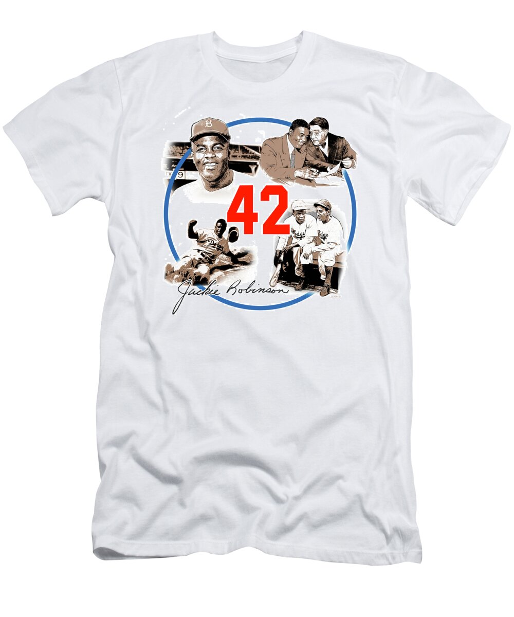 Jackie Robinson T-Shirt featuring the digital art Jackie 42 by Greg Joens
