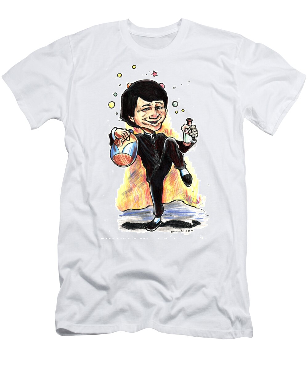 Jackie Chan T-Shirt featuring the drawing Jackie Chan Drunken Master by John Ashton Golden