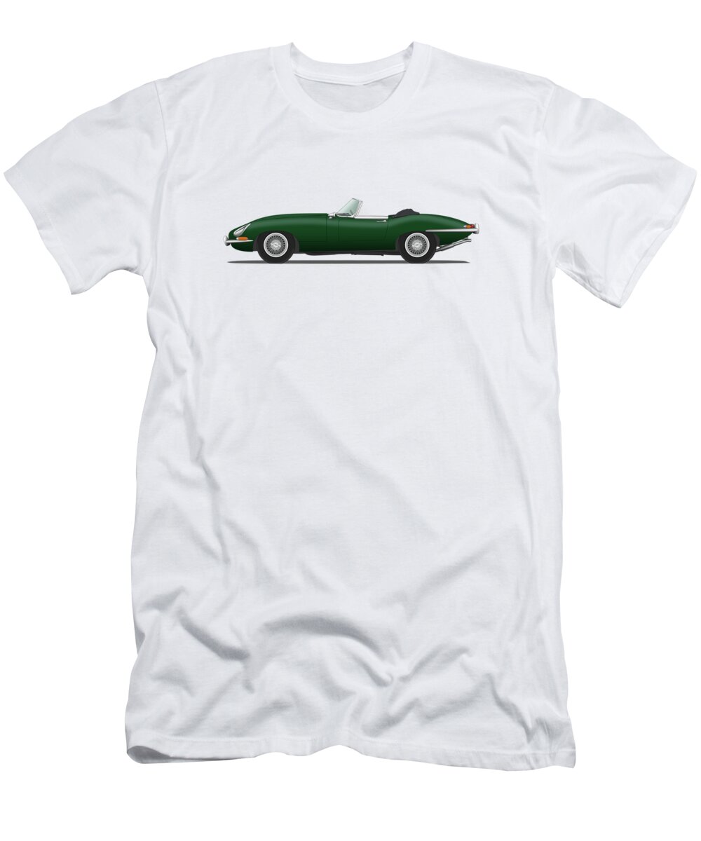 Jaguar T-Shirt featuring the digital art Jaguar E Type Roadster British Racing Green by Steve H Clark Photography