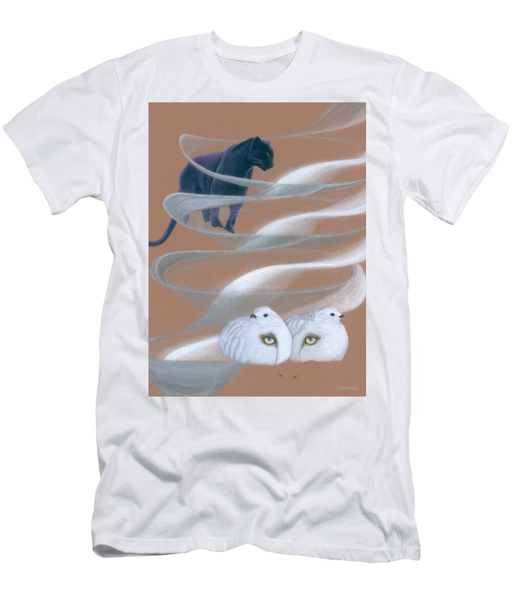 Jaguar T-Shirt featuring the drawing Jaguar with Ptarmigans by Robin Aisha Landsong