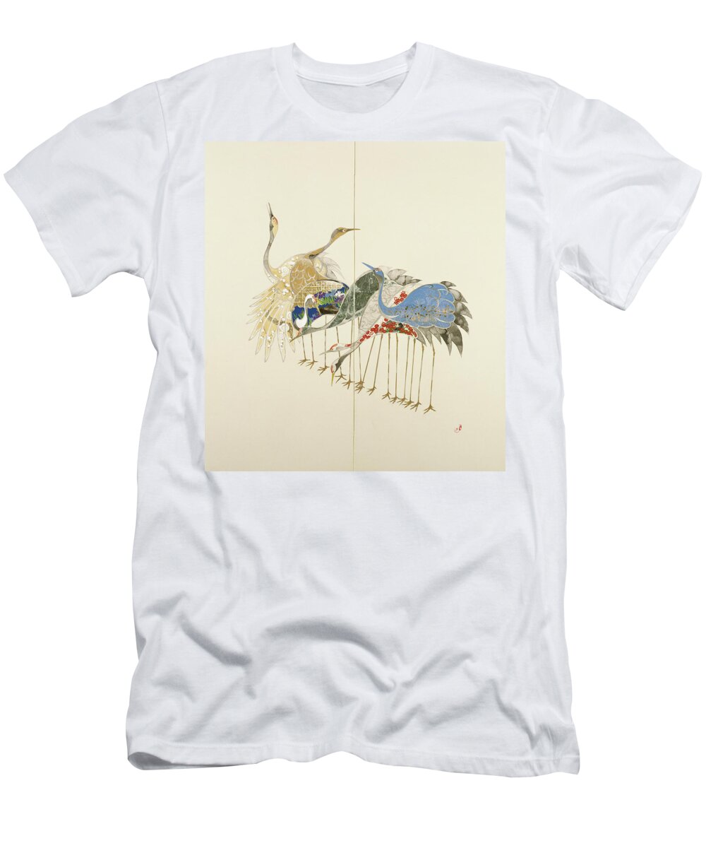Cranes T-Shirt featuring the painting Japanese Modern Interior Art #125 by ArtMarketJapan