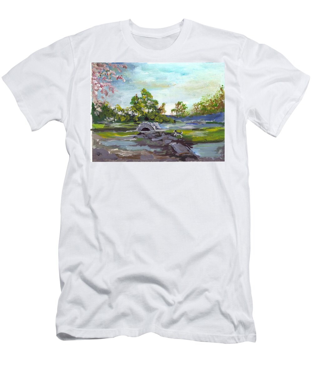 Husky T-Shirt featuring the painting Japanese Park Hilo by Karen Ferrand Carroll
