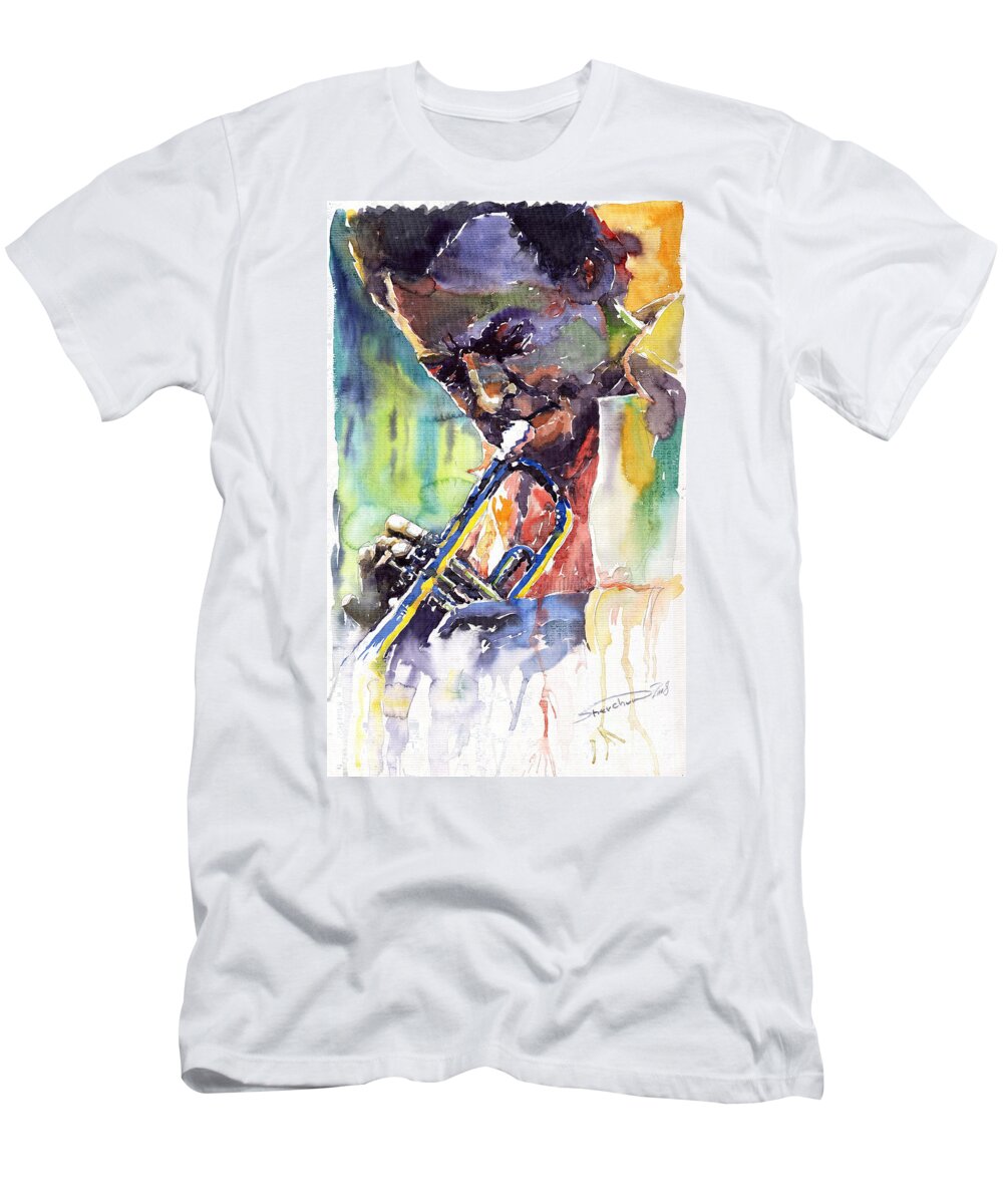 Jazz T-Shirt featuring the painting Jazz Miles Davis 9 Blue by Yuriy Shevchuk