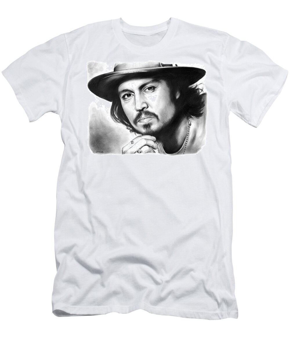 Johnny Depp T-Shirt featuring the drawing Johnny Depp by Greg Joens